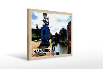 Panneau en bois villes Hambourg rivière Barmbeck 40x30cm cadeau 1