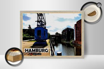 Panneau en bois villes Hambourg rivière Barmbeck 40x30cm cadeau 2