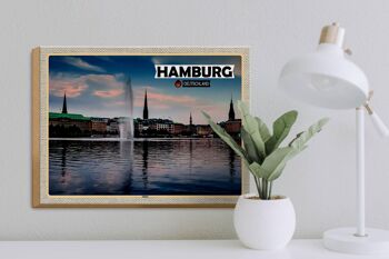 Panneau en bois villes Hambourg Alster vue rivière 40x30cm 3