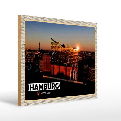 Cartel de madera ciudades Hamburgo Elbphilharmonie arquitectura 40x30cm