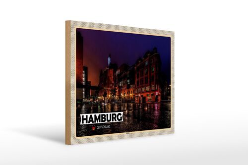 Holzschild Städte Hamburg Altona Stadt Nacht 40x30cm