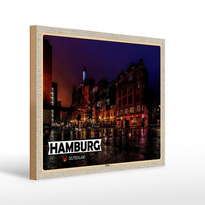 Cartel de madera ciudades Hamburgo Altona ciudad noche 40x30cm