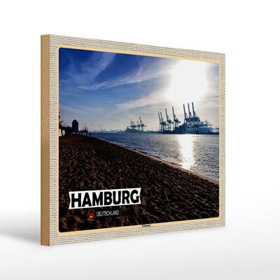 Holzschild Städte Hamburg Elbstrand Hafen Fluss 40x30cm