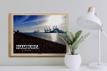 Panneau en bois villes Hambourg Elbstrand port rivière 40x30cm 3