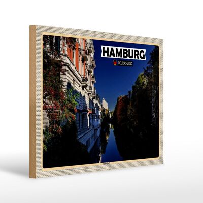 Cartel de madera ciudades Hamburgo Eppendorf vista río 40x30cm