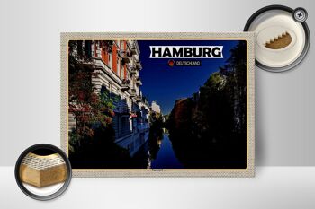 Panneau en bois villes Hambourg Eppendorf vue rivière 40x30cm 2