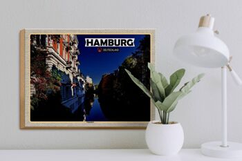 Panneau en bois villes Hambourg Eppendorf vue rivière 40x30cm 3