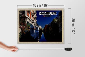 Panneau en bois villes Hambourg Eppendorf vue rivière 40x30cm 4