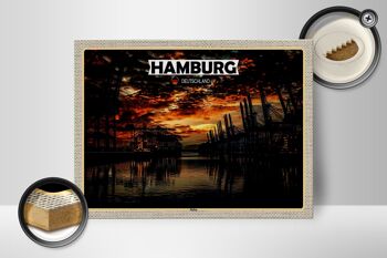 Panneau en bois villes Hambourg port coucher de soleil 40x30cm 2