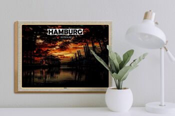 Panneau en bois villes Hambourg port coucher de soleil 40x30cm 3