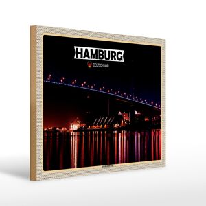 Panneau en bois villes Hambourg Köhlbrandbrücke nuit 40x30cm
