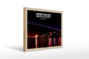 Panneau en bois villes Hambourg Köhlbrandbrücke nuit 40x30cm 1