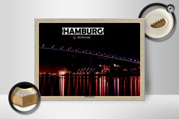 Panneau en bois villes Hambourg Köhlbrandbrücke nuit 40x30cm 2