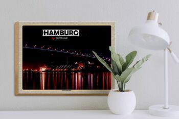 Panneau en bois villes Hambourg Köhlbrandbrücke nuit 40x30cm 3