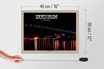 Panneau en bois villes Hambourg Köhlbrandbrücke nuit 40x30cm 4