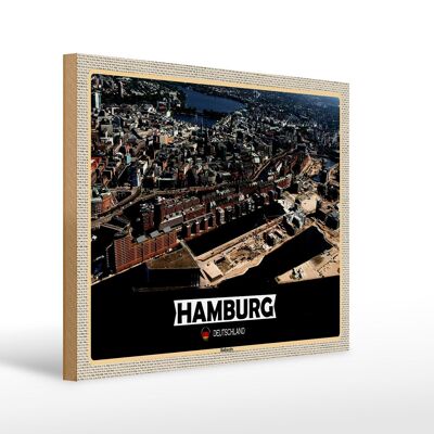 Cartello in legno città Amburgo Hafencity vista regalo 40x30 cm
