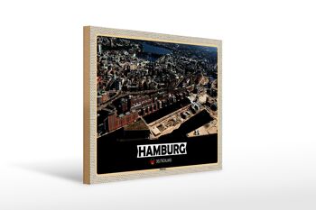 Panneau en bois villes Hambourg Hafencity vue 40x30cm cadeau 1