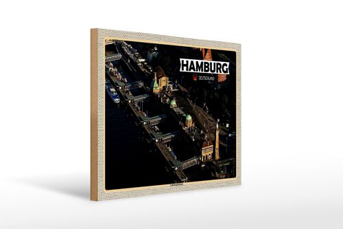 Holzschild Städte Hamburg Blick auf Landungsbrücken 40x30cm