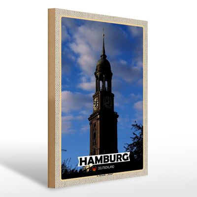 Cartel de madera ciudades Hamburgo St. Michaelis Michael 30x40cm