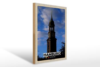 Panneau en bois villes Hambourg St. Michaelis Michael 30x40cm 1