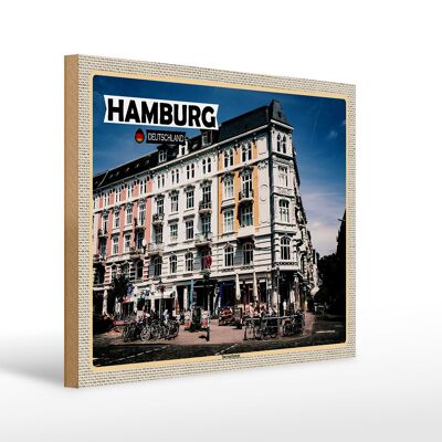 Cartel de madera ciudades Hamburgo Sternschanze casco antiguo 40x30cm
