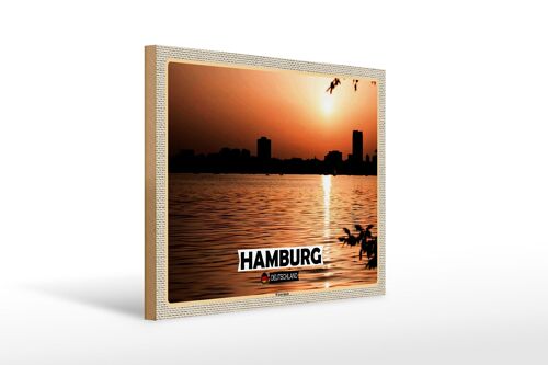 Holzschild Städte Hamburg Winterhude Sonnenuntergang 40x30cm