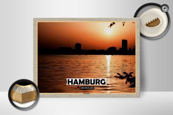 Panneau en bois villes Hambourg Winterhude coucher de soleil 40x30cm 2