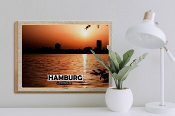 Panneau en bois villes Hambourg Winterhude coucher de soleil 40x30cm 3