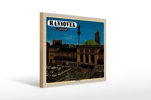 Holzschild Städte Hannover Hauptbahnhof Gemälde 40x30cm