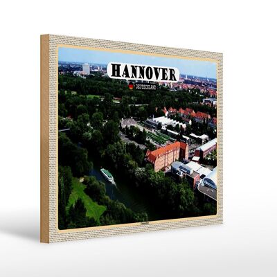 Cartel de madera ciudades de Hannover vista de Ihmeufer 40x30cm