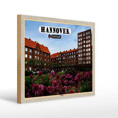 Cartello in legno città Hannover Südstadt edificio natura 40x30cm