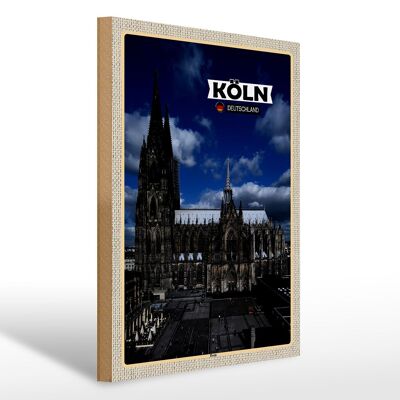 Cartello in legno città Cattedrale di Colonia vista sulla piazza della cattedrale 30x40 cm