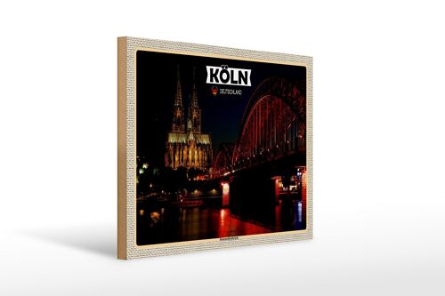 Holzschild Städte Köln Hohenzollernbrücke Nacht 40x30cm