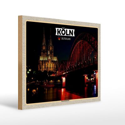 Holzschild Städte Köln Hohenzollernbrücke Nacht 40x30cm