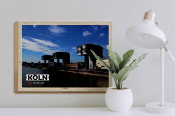 Panneau en bois villes Cologne Kranhäuser Rhin 40x30cm cadeau 3