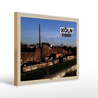 Cartel de madera ciudades Colonia Mülheim industria río 40x30cm