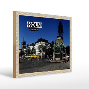 Panneau en bois villes Cologne Heumarkt Platz sculpture 40x30cm