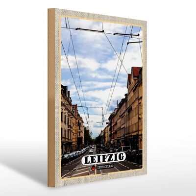 Letrero de madera ciudades Leipzig Connewitz vías de tren 30x40cm