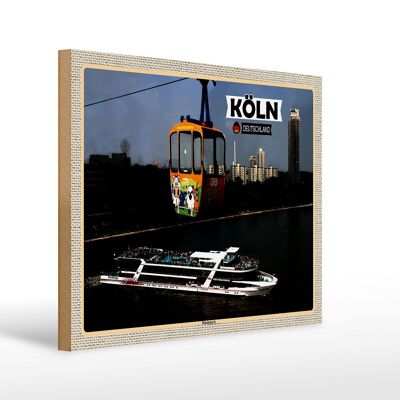 Cartel de madera ciudades Colonia Rheinpark teleférico barco 40x30cm