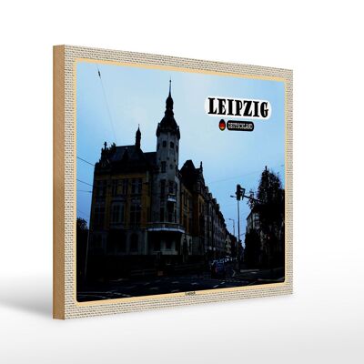 Letrero de madera ciudades Leipzig Leutzsch edificio calle 40x30cm