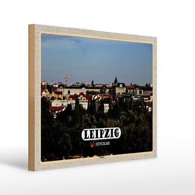 Cartel de madera ciudades Leipzig vista barrio de los músicos 40x30cm