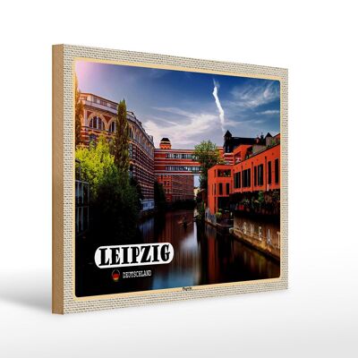 Letrero de madera ciudades Leipzig edificios del río Plagwitz 40x30cm