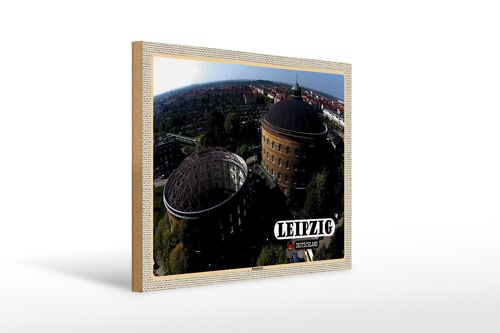 Holzschild Städte Leipzig Blick auf Panometer 40x30cm