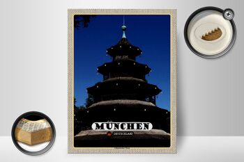 Panneau en bois villes Munich architecture tour chinoise 30x40cm 2