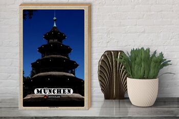 Panneau en bois villes Munich architecture tour chinoise 30x40cm 3