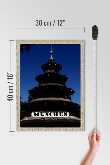 Panneau en bois villes Munich architecture tour chinoise 30x40cm 4