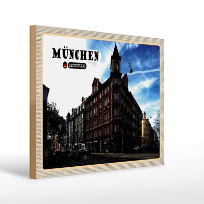 Cartel de madera ciudades Munich Lehel calle ciudad 40x30cm