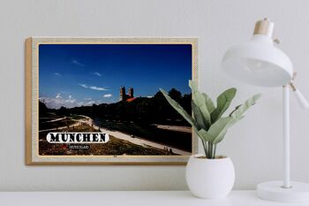 Panneau en bois villes Munich château Isar rivière 40x30cm 3