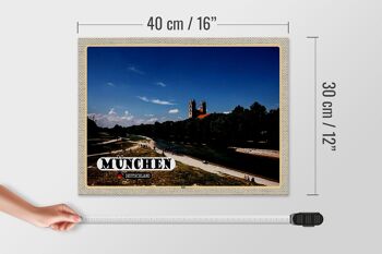Panneau en bois villes Munich château Isar rivière 40x30cm 4
