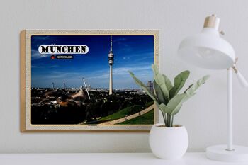 Panneau en bois villes Tour de télévision du parc olympique de Munich 40x30cm 3